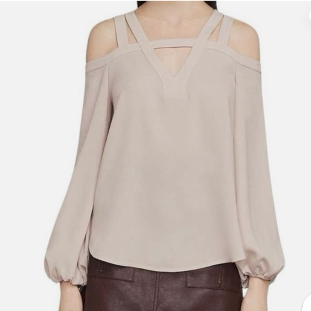 BCBG MAXAZRIA Blush Pink Taupe Size S Strappy Cold‎ Shoulder Blouse